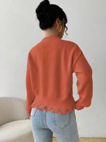 SHEIN Unity Women Letter Pattern Drop Shoulder Long Sleeve Loose Casual Sweater, Autumn/Winter Knit Pullover Fall - Orange - View 2