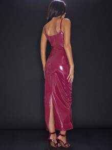 MUSERA Đầm maxi da PU dự tiệc mùa xuân hè thanh lịch, thích hợp cho các dịp lễ hội. - Màu Đỏ Sâu - Xem 2