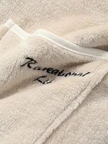 DAZY Embroidered Letter Decor Open Front Flannel Warm Pajama Set, Winter, Fall Winter Clothes