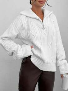 SHEIN Pullover Turtleneck With Zipper Detailed Sweater