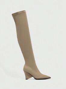 CUCCOO SZL Botas altas de fiesta/escenario de diseño hollow-out, sexy y elegante, con tacón ancho de puntera afilada