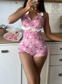 Cute Rabbit Print Romper Sleepwear For Women - Multicolor - View 5