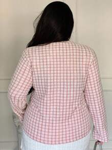 Dazy Plus Plaid Crew Neck Figure Flattering Long Sleeve T-Shirt, Casual Everyday Wear, Spring/Summer - Pink - View 2