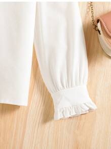SHEIN Tween Girl White Long Sleeve Hollow Ruffled Collar Blouse For Autumn,Holiday,Summer,Travel - White - View 5