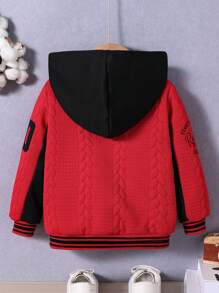 SHEIN 1pc Young Boy Letter Embroidered Baseball Jacket - Red - View 2