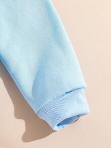 Tween Girls Plant & Letter Print Hooded Long Sleeve Sweatshirt