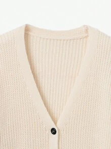 SHEIN Unity 女士休闲撞色边饰双口袋开衫，秋冬 - 黑與白 - 查看 5