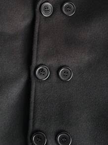 SHEIN 男婴休闲时尚双面翻领长袖双排扣大衣，外出、聚会、秋冬季保暖 - 黑色 - 查看 4