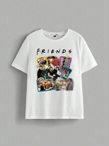 FRIENDS X SHEIN Casual Loose Round Neck Short Sleeve Women T-Shirt, Suitable For Summer