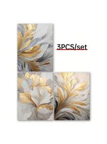 SHEIN 3pcs_Set Luxury Canvas Print Posters, Golden And White Leaves Canvas Wall Art Paintings, Artwork Wall Painting For Living Room Bedroom Bathroom Office Hallway Wall Decors, No Frames Christmas For Holiday Gift Giving - Multicolor - View 6