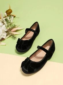 1 Pair Cute Bowknot Flat Shoes For Girls, Autumn/Winter - Black - View 3