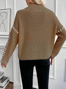 SHEIN Unity Autumn/Winter New High Neck Loose Casual Long Sleeve Sweater With Design Elements