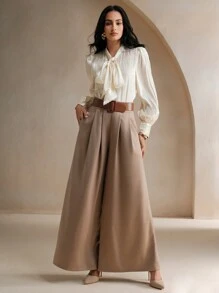 Anewsta Apricot Pearl Knot Loose Long Sleeve Blouse For Women Women Shirt - Apricot - View 5