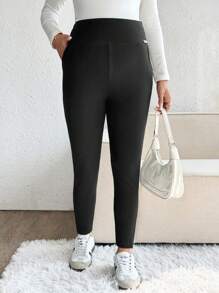 SHEIN Metallic Sticker Maternity Elastic Waist Slimming Leggings - Black - View 6