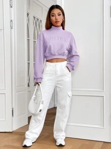 Muchica Sudadera morada/lila de punto con cuello alto para mujeres - Lila Púrpura - Ver 6