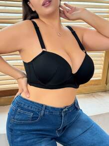 1pc Plus Size Women Wire-Supported Brassiere - Black - View 6