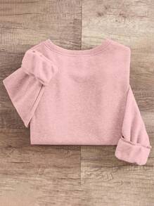 INAWLY Áo nỉ cổ tròn rộng rãi in hình cây thông Noel cho người ngoại cỡ, mùa thu/đông - Hồng - Xem 2