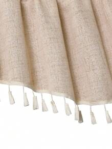 1pc Beige S-Shaped Tassel Curtain/Valance, Flax-Like Material, Partition Curtain For Window/Door Decor, Suitable For Party, Living Room, Bedroom