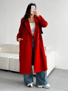 Vionelle Plus Size Fashionable Solid Color Loose Wind Jacket For New Year Clothes - Red - View 4