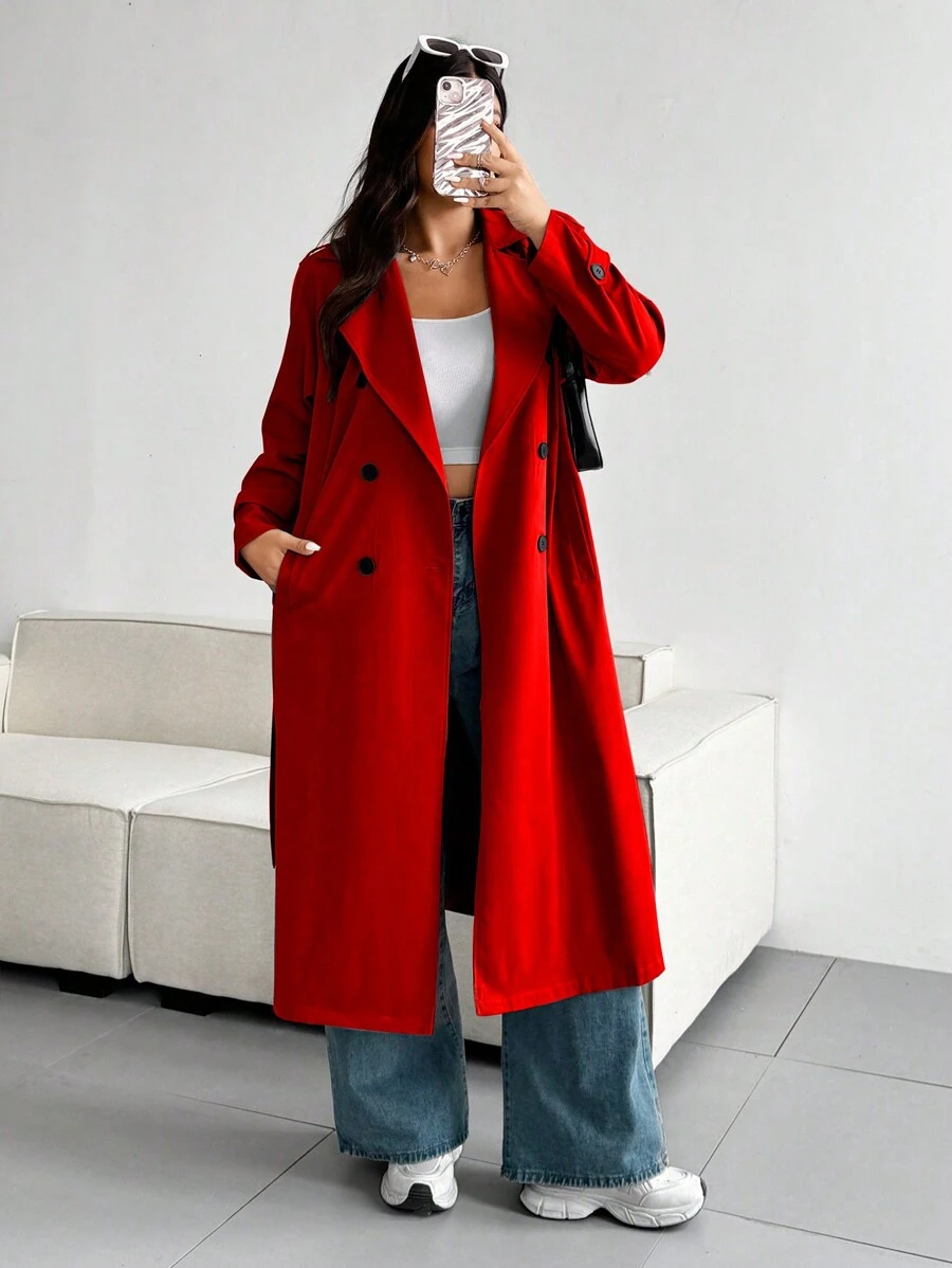 Vionelle Plus Size Fashionable Solid Color Loose Wind Jacket For New Year Clothes Fall - Red - View 1