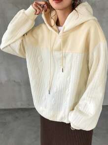 FRIFUL 女士纯色拼接长袖简约连帽休闲运动衫