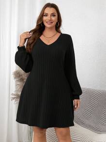 SHEIN Clasi Vestido corto de mujer de talla grande color rojo oscuro con costillas anchas