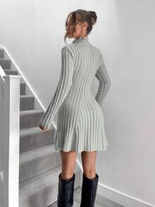 Roylia Women's Casual Solid Color Waisted Sweater Dress, Autumn/Winter