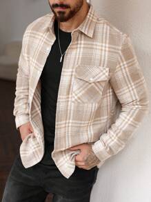 Manfinity Homme Chemise casual à manches longues avec col et boutons, poche avant pour homme. Chemise de flanelle colorée pour le travail, cadeau pour papa et moi, amis, mari, petit ami