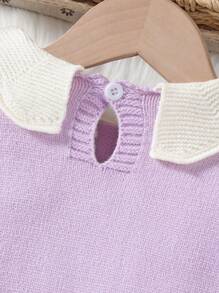 SHEIN Pulls longs à manches pour bébés filles, chauds et confortables, convenant à l'automne/l'hiver. Col volute, mode et élégant, design floral tricoté à la main, mignon et tendance, convenant pour la maison, le quotidien et la sortie - Prune - Voir 6