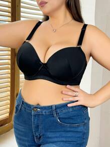 1pc Plus Size Women Wire-Supported Brassiere - Black - View 1