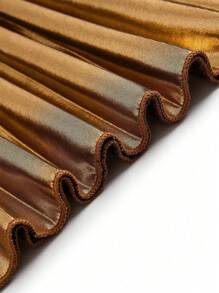 SHEIN Unity Plus Size Women Metallic Waist Elastic Pleated A-Line Skirt For New Year Holiday Party Clothes - Gold - View 3