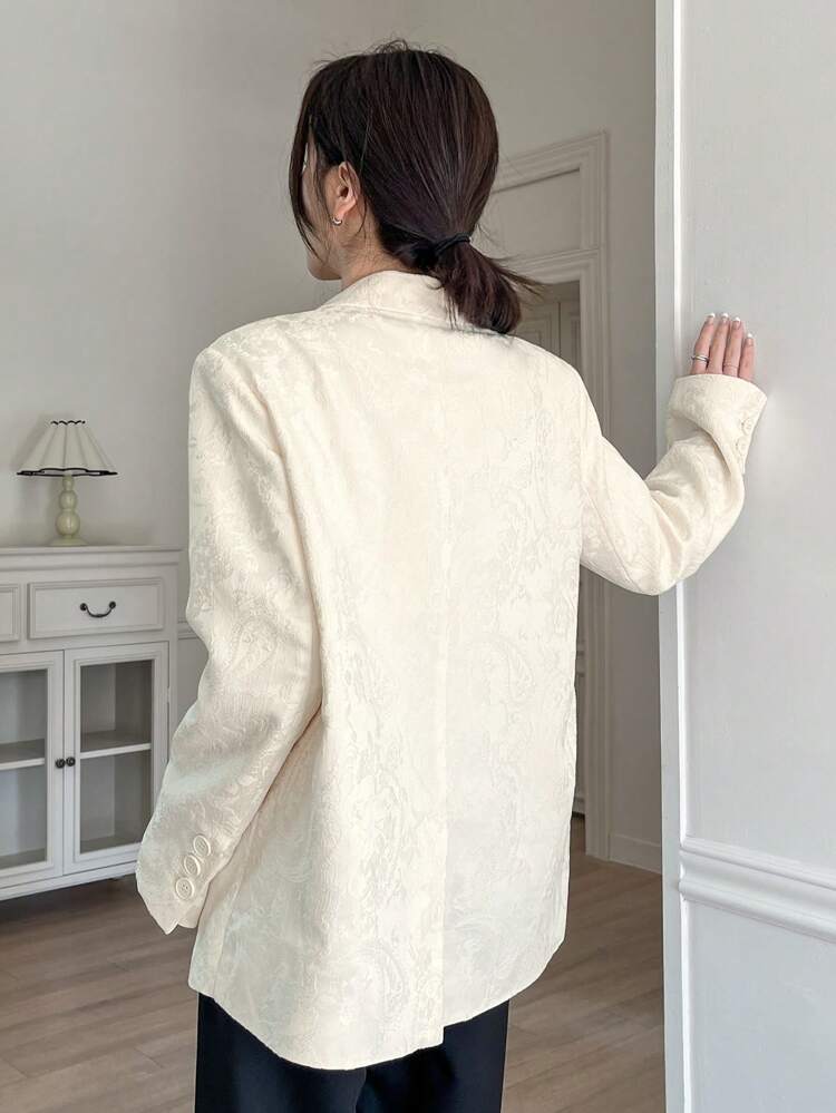 Loose All-Over Floral Pattern Women Elegant Double-Breasted Long Sleeve Blazer Jacket,Fall Clothes Business Attire