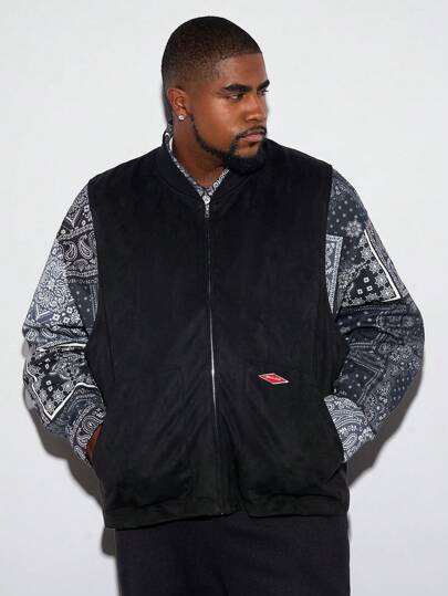 Manfinity VCAY Herr Plus Size Casual svart stickad väst, för höst och vinter, mode gå ut flanellväst, för vänner, make, pojkvänspresenter