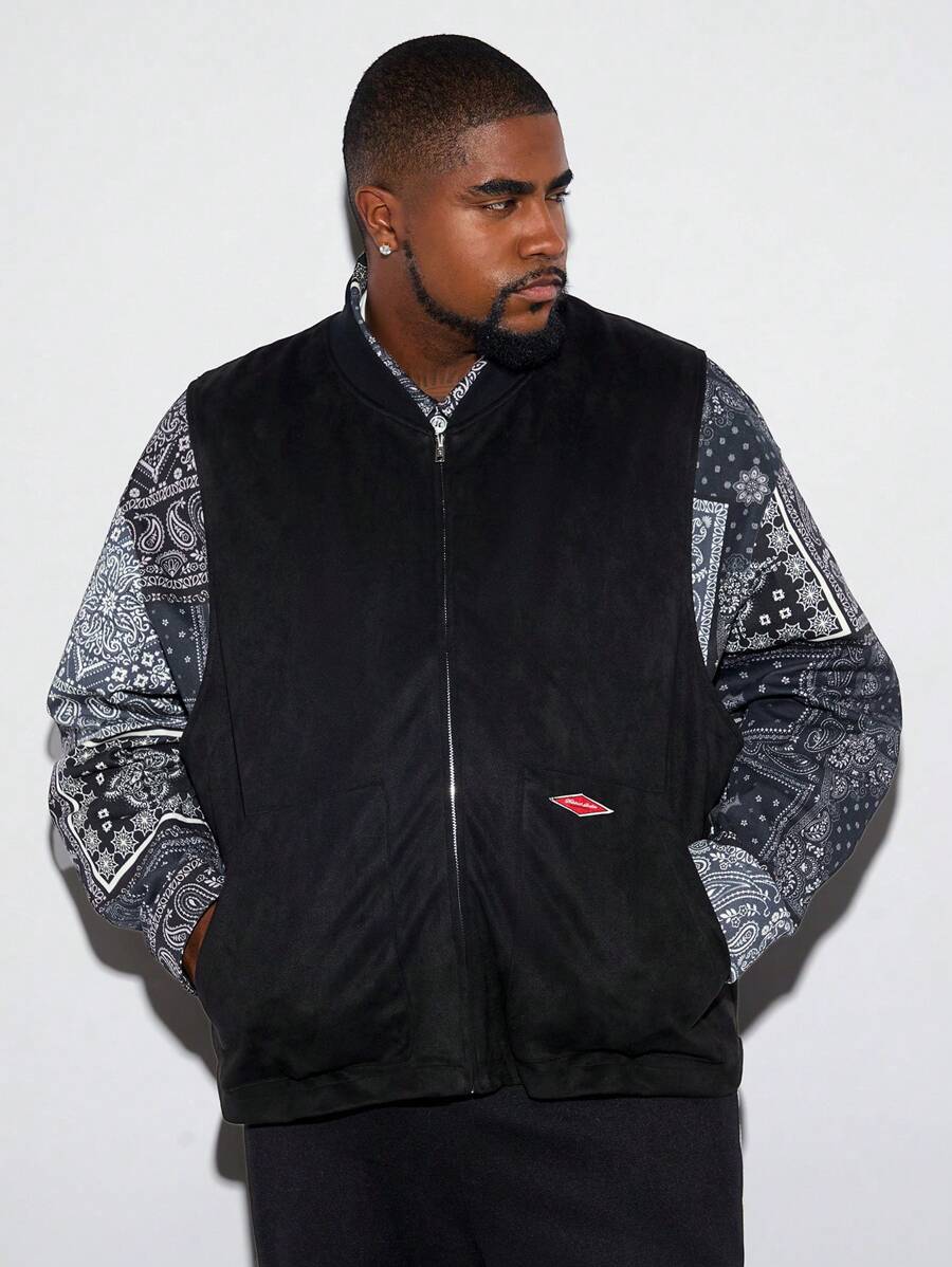 Manfinity VCAY Men's Plus Size Casual Black Knit Vest, For Autumn And Winter, Fashion Going Out Flannel Vest, For Friends, Husband, Boyfriend Gifts - Black - View 1