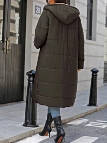 SHEIN Clasi Women's Winter Clothes Warmth Zip-Up Hooded Jacket, Thermal Lined For Daily Wear