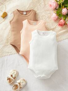 SHEIN Baby Boy 3pcs Waffle Knit Bodysuit - Multicolor - View 1