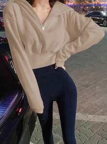 DAZY Sweat-shirt court col claudine femme couleur unie, automne