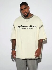 Manfinity VCAY 大码男士宽松落肩圆领字母 T 恤