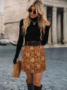Chiquease Women Floral Jacquard Mini Skirt, Fashion For Autumn