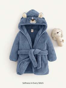 Cozy Pixies Baby Boy Cartoon Lion Design 3D Ear Hooded Tassel Decor Long Sleeve Open Front Robe