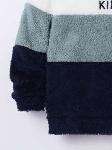 SHEIN Leap Crew 小男孩撞色块图案字母刺绣羊毛卫衣 - 彩色 - 查看 5