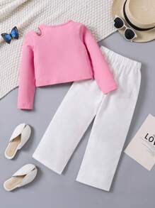 2件套年轻女孩休闲街头短款上衣+涂鸦直筒裤，适合日常外出和各种休闲场合，秋冬季 - 彩色 - 查看 2