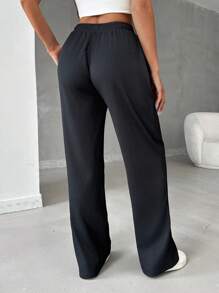 EURMUSE Women's Solid Color High Waist Wide Leg Casual Pants With Side Pockets