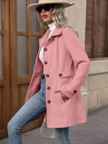 EMERY ROSE 1pc Women Casual Minimalist Single-Breasted Coat, Suitable For Autumn