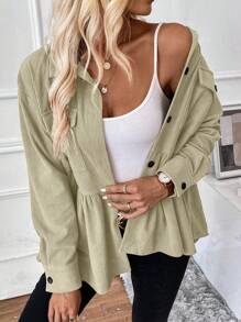 SHEIN LUNE Chaqueta casual de mujer con botones delanteros y dobladillo con volantes, adecuada para el uso diario en otoño
