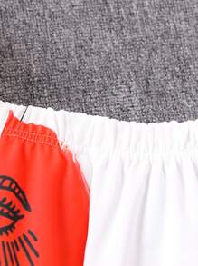 2pcs/Set Tween Girls Orange Sweatshirt+Abstract Figure Print Vest+Flame Print Pants, Street Style, Autumn/Winter - Orange - View 4