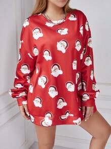 INAWLY Sweat-shirt rouge grande taille pour femmes avec imprimé du Père Noël et du bonnet de Noël pour Noël