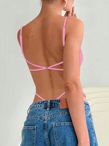 INAWLY Bodysuit For Women, Sexy Backless And Fitted Design, Summer - Pink - View 1