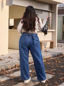 SHEIN EZwear Gerade Jeans in Große Größen mit Washed, gefaltetem Design