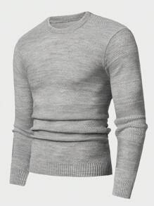 EURMUSE Men Textured Block Crew Neck Regular Sweater - Grey - View 1